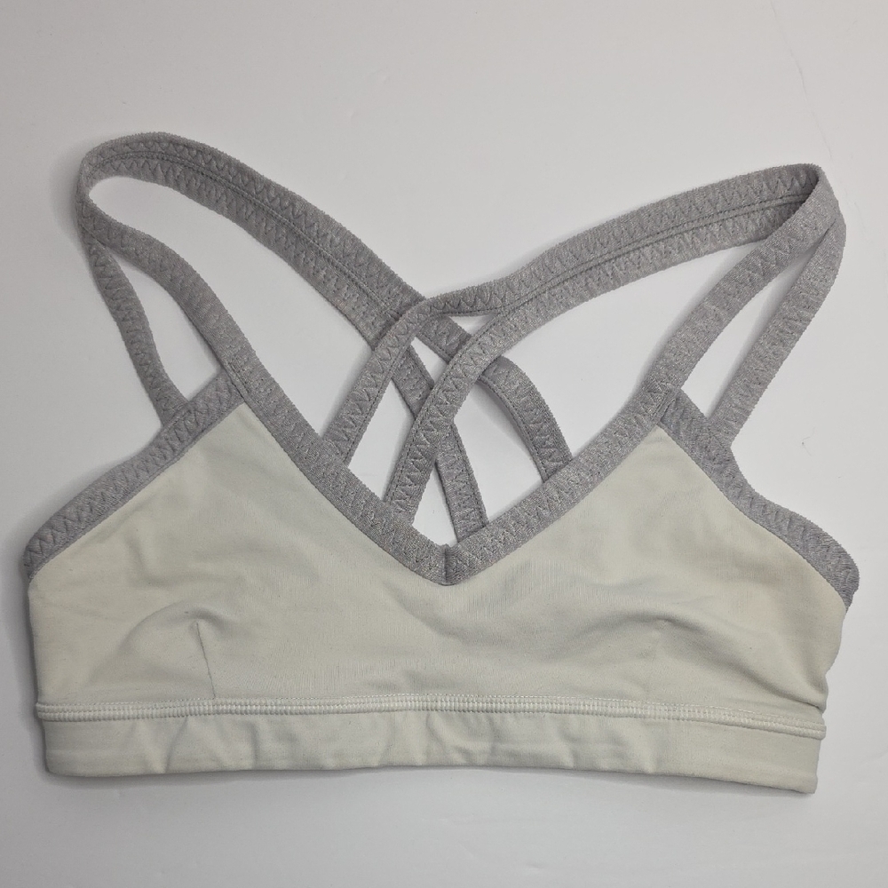 Lululemon Cream and Gray Strappy Sports Bra with Seamless Design